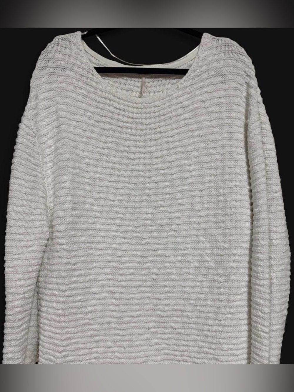 Free People Cream Textured Scoop Neck Sweater